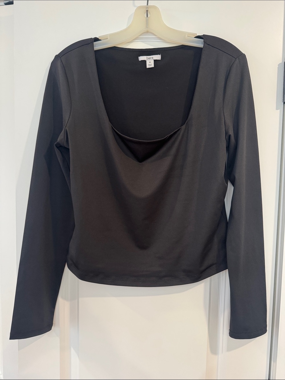 Bar III Black Long-Sleeve Square Neck Top